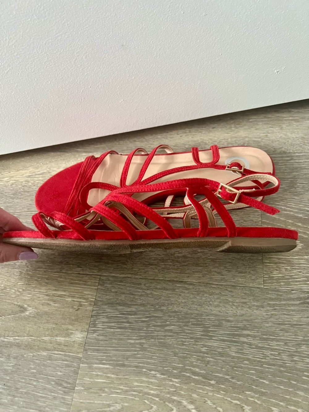 Journee Collection Red Suede Strappy Slingback Sandals Size 8 - Picture 7 of 9